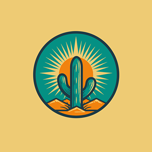 simple logo with a cactus and sun, vector style, 2 color
