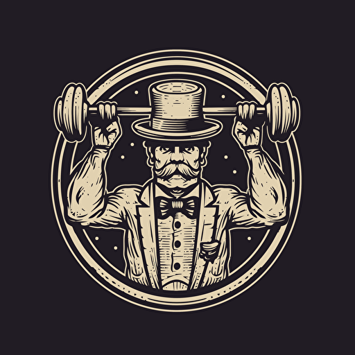 vector logo style, victorian man lifting a barbell over his head