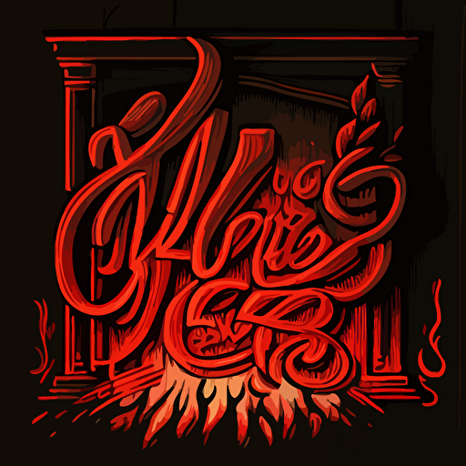 wood cut red black fire in fireplace cursive decorations 2d vector illustration