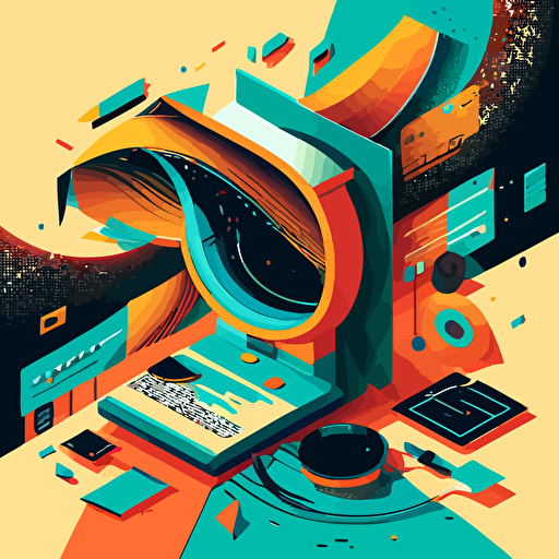 Editorial illustration, collage, flat colors, abstract vector shapes, cover for a technical blog post about software development