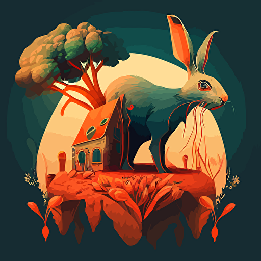 rabbit , eating carrot , house garden , Vector art , Salvador Dalí