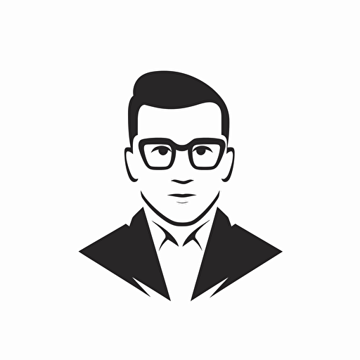 man with glasses, logo, vector, simple, flat, lowdetail, smooth, plain, minimal, straight deign,white background, Rob Janoff style