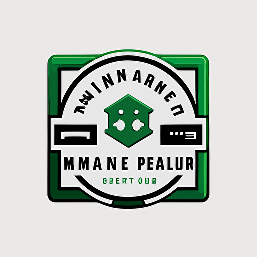 An emblem minimalistic vector art logo for small computer repair business. White background. Green and black in the logo.