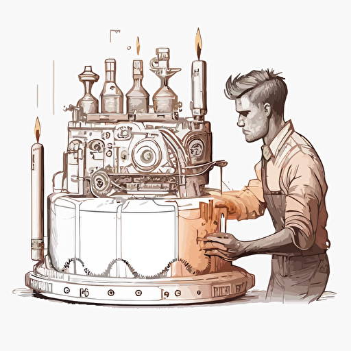 a mechanical engineer drawing for a birthday cake, 2d, illustration, vector drawing