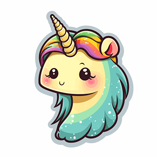 cute cartoon unicorn sticker, bright rainbow colours, fine detail, minimalist, kawaii vector