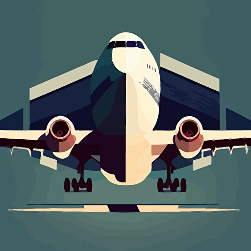 minimalistic logo of commercial airplane facing camera on runway with stacks of money covering both of the wings, vector art,