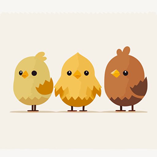 retro chickens, vector style, simple icon, white background