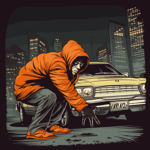 street level gangsta stealing a car, vector art
