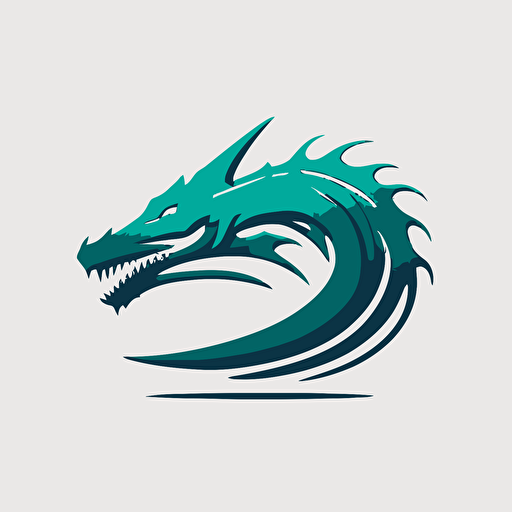 Simple, Futuristic, minimalist iconic logo of a sea serpent, blue emerald vector, on white background