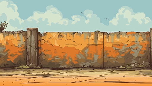 old orange decrepit wall, 2d animation, anime, vector image