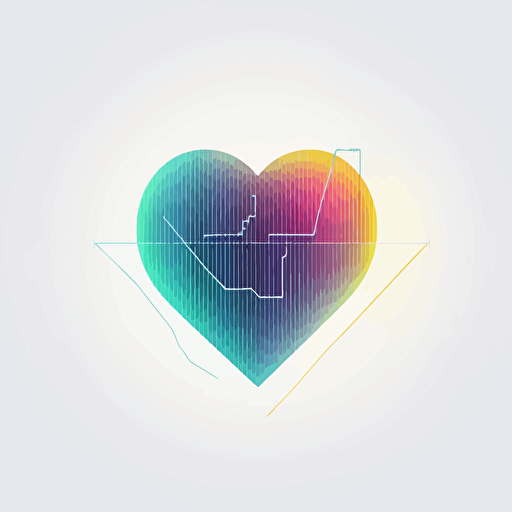 clean minimalistic emblem logo of an earth-like heart with a pulse line, vector, gradient, green, blue, yellow, pink on white background