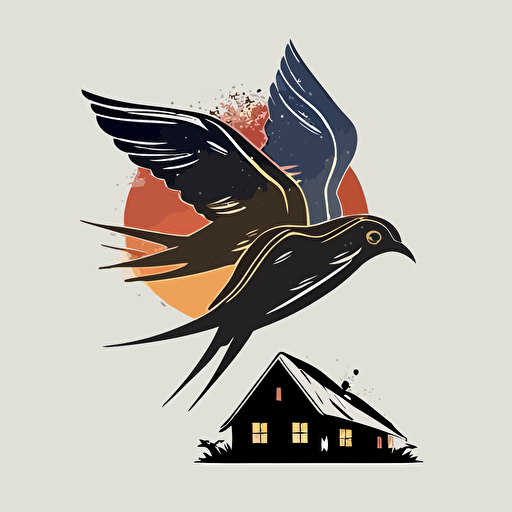 a swift flies over a house, logo, two colors, simple, vector image