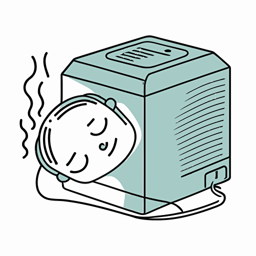 simple line drawing vector image of someone sleeping with a humidifier on