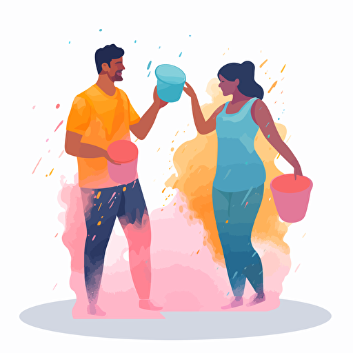 two vector people playing holi with water