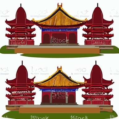 minimalist boho style art colorful quanzhou kaiyuan temple twin pagodas illustration vector art