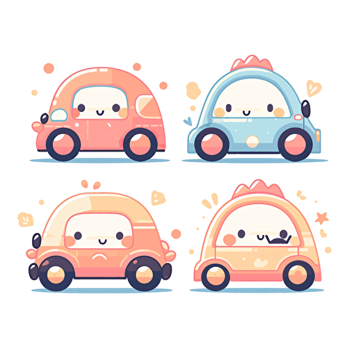 vector illustration of cars for baby nursery, simple cartoon, seperate images, white background, simple colors