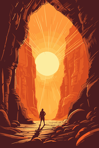 petra in jordan, illustration, painting, bright lighting, sun in sky, flat,vector
