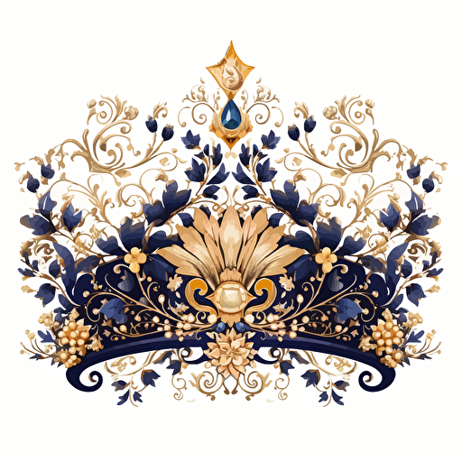 breathtaking crown,in the style of rococo whimsy, dark blue and light gold, pop inspo, florence harrison, sparklecore, transparent background, vector