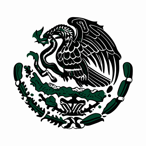 simple, modern iconic logo of mexican eagle eating snake black vector, on white background