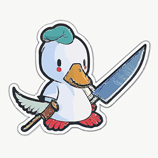 sticker, colorful goose with knife, kawaii, contour, vector, white background s 250