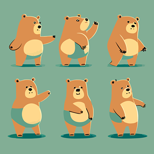 expressive cartoon bears poses in different shapes and sizes, vector, minimal, flat, contemporary, simple, fun