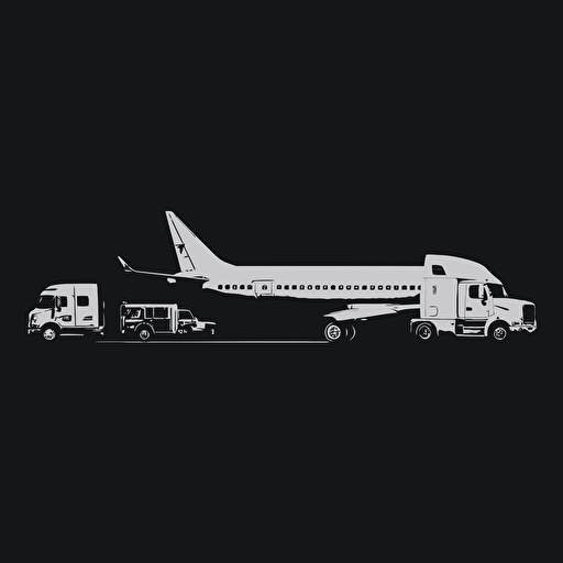 vector image, 1 vessel, 1 airplane and 01 truck side by side all white with black background.