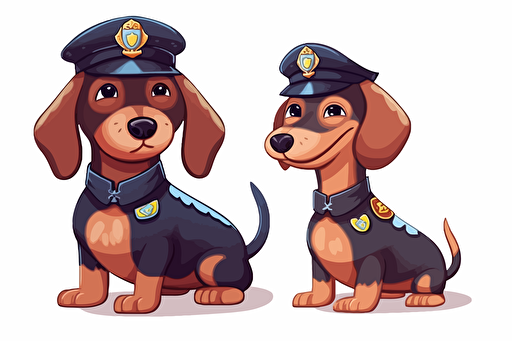 one cute cartoon dachshund dressed as a policeman::10 doodle colored pencil painting folk art::7 fantasy::2 vibrant vector illustration clip art white background::5