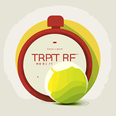 flat vector logo, award winning art, simple design tennis ball and stop watch with a completely white background in the style of Jerry Pinkney
