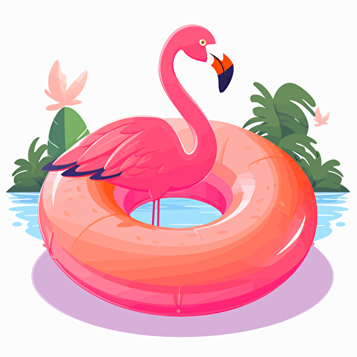 in vector style, clip art style, a pink flamingo pool float