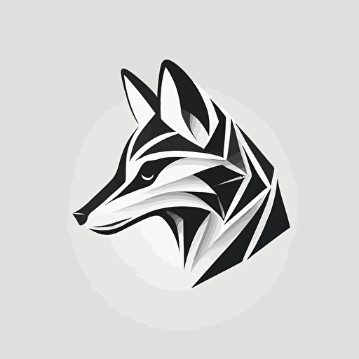 a logo design about a geometric fox, elegant, minimal, not too many details, vector art, white background, black and white