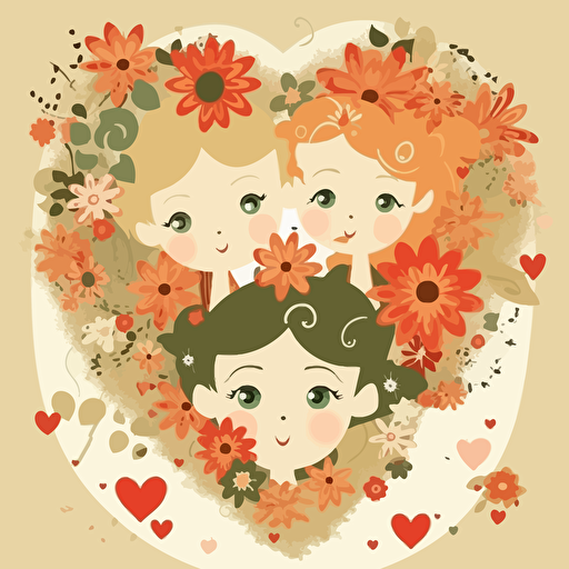 vector motherday children flower love heart