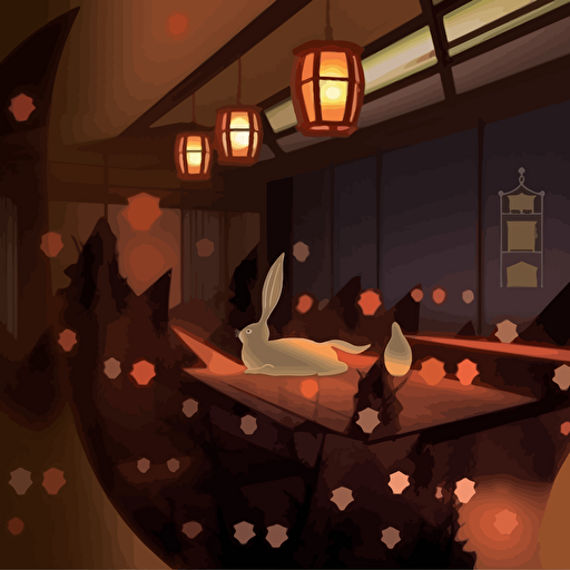 walls decorated with rabbit and moon vectorial contemporary symbols in warm autumn colors