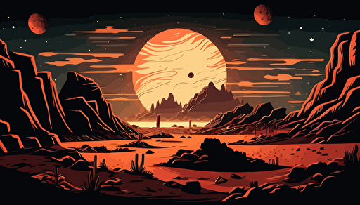 mars planet landscape,wide angle,night time,comic,anime style,vector,