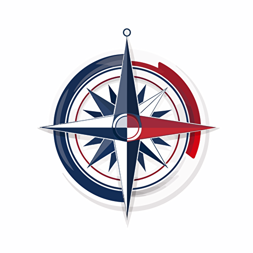 Design of professional logo featuring a simple compass clipart in stainless steel a white background. Include curves as an additional design element. vector style . Blue white and red