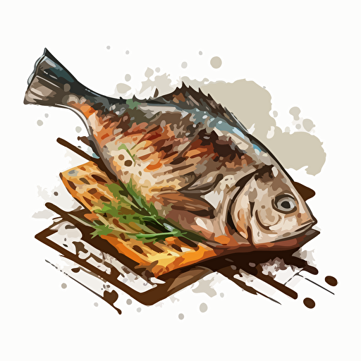 Grilled Fish digital vector drawing, hand drawn, illustration, white background