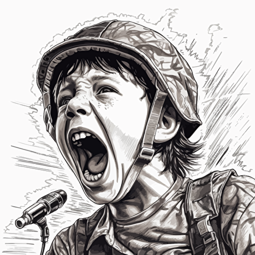 kid screaming vector line drawing ar 16:9