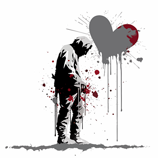 broken heart, stencil graffiti design, banksy, 2d, vector, white background