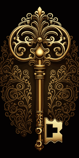 golden key, vector art, black background ::