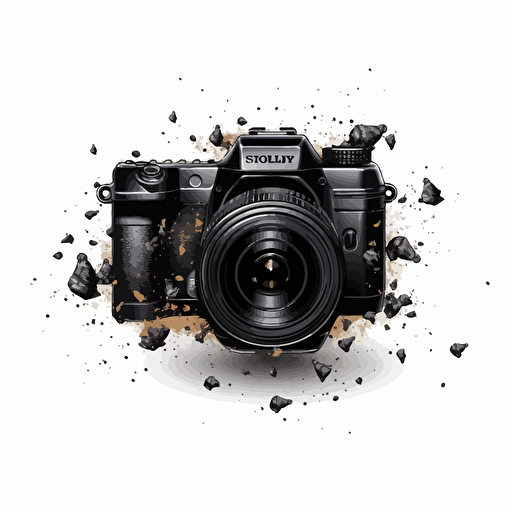 sony camera with a gun holster and grip on it surrounded by bullets, black vector, on white background