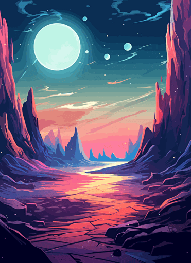 2d illustration, simple vector magic space landscape page