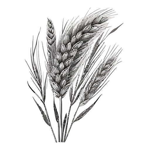 hand drawn barley, vector art, black and white, white background