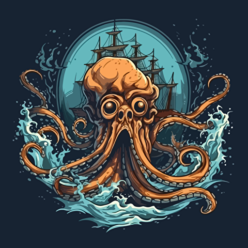 the kraken seriously dangerous cartoon vector style