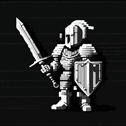 16bit fright knight, white on black background, no shading, 2D, vector, 3:4