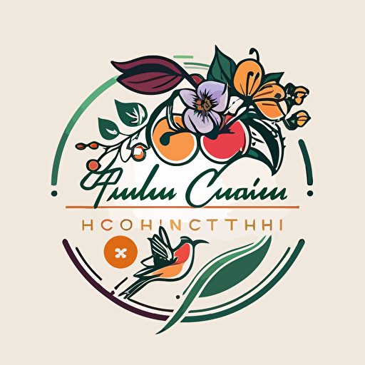 a simple two color vector logo for health coach, inspired by hummingbird, florals, fruits and vegetables, japan style, vector, logo