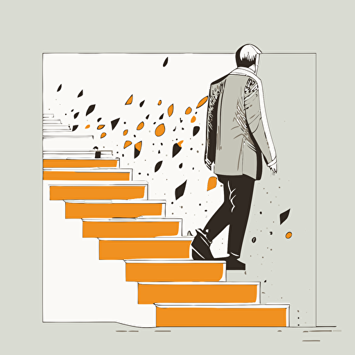 man descending stairs, cute vector simple drawing