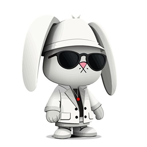 a vector flat picture in Unreal Engine of a rabbit funko pop dressed with fashionable clothes, white background for a clean, minimalist design
