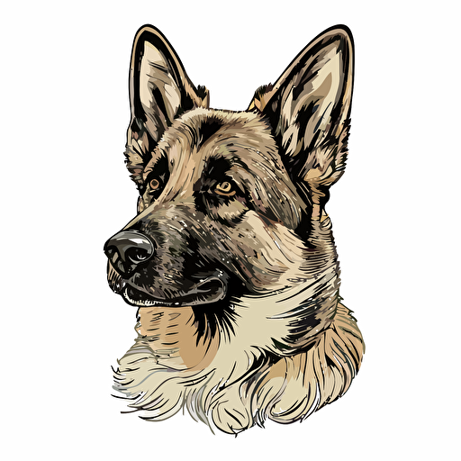 german shepherd head vector,comic style, white background