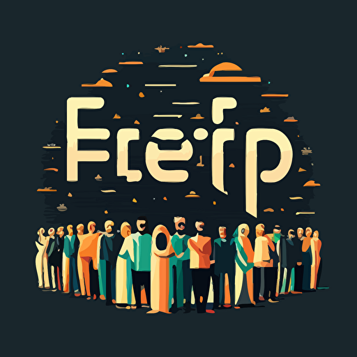 Large group of people standing together forming "Happy EID" word flat vector illustration business team work