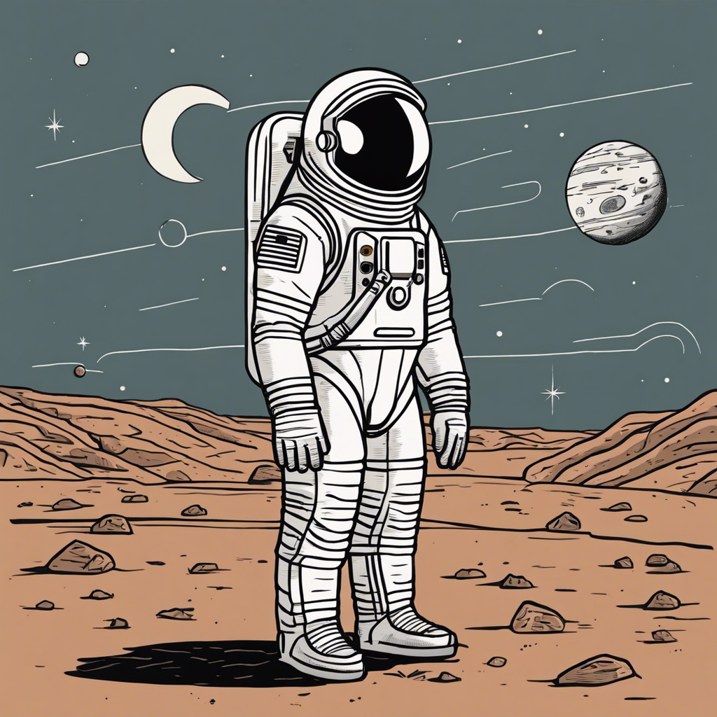 an astronaut on mars, illustration in the style of Matt Blease, illustration, flat, simple, vector