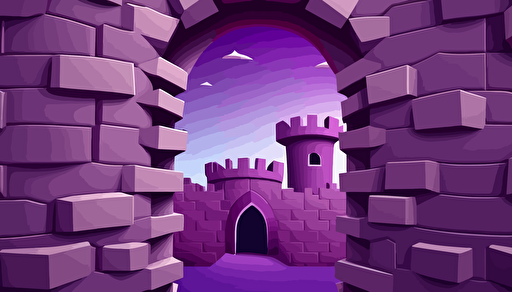 cartoon castle bricks in wall, made of purple gradients, eye catching, abstract, minimal, vector style, social media